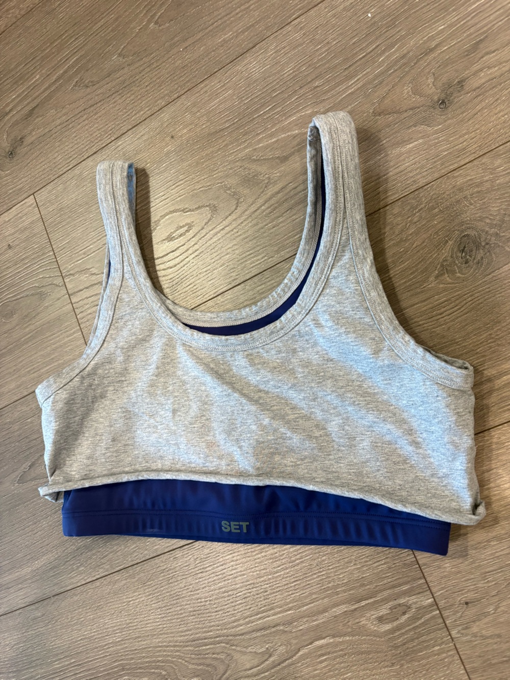 SET Active Layered Sports Bra Navy and Gray Size Medium